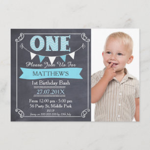 Boys Chalkboard Bunting 1:a födelsedagsinbjudan Inbjudningar