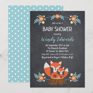 Boys Chalkboard Fox Baby Shower-inbjudan Inbjudningar