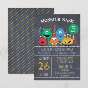 Boys Chalkboard Monster Bash Birthday-inbjudan Inbjudningar