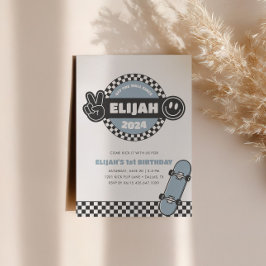 Boys Checkboard Groovy Hippie Birthday Inbjudningar