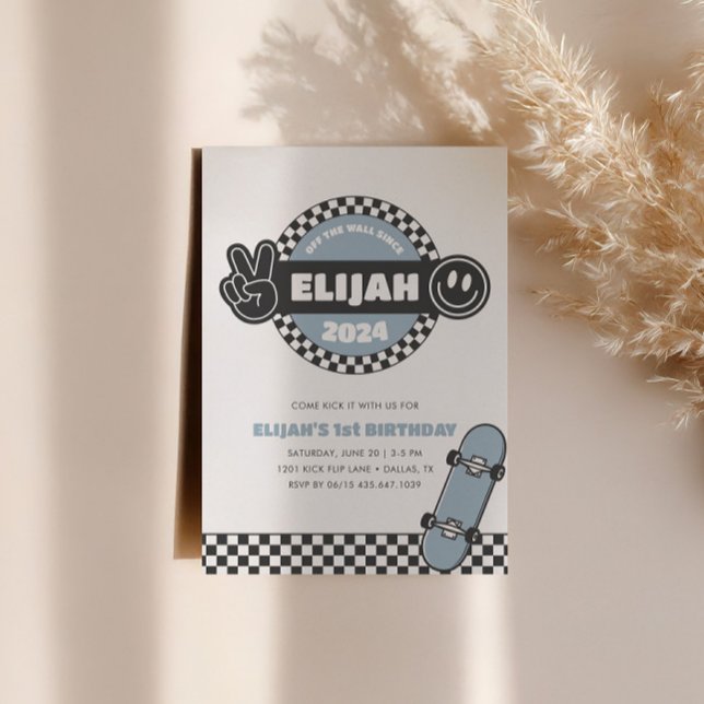 Boys Checkboard Groovy Hippie Birthday Inbjudningar (Skapare uppladdad)