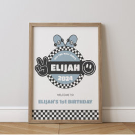Boys Checkboard Groovy Hippie Birthday Poster