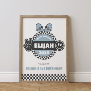Boys Checkboard Groovy Hippie Birthday Poster
