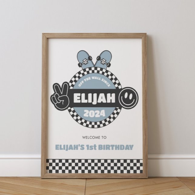 Boys Checkboard Groovy Hippie Birthday Poster (Skapare uppladdad)