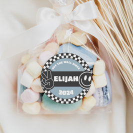 Boys Checkboard Groovy Hippie Birthday Runt Klistermärke