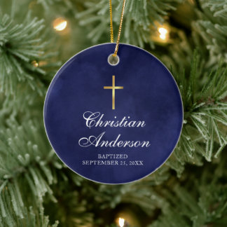 Boys Christening Baptism Blue Julgransprydnad Keramik