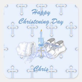 Boys Christening Wish Fyrkantigt Klistermärke