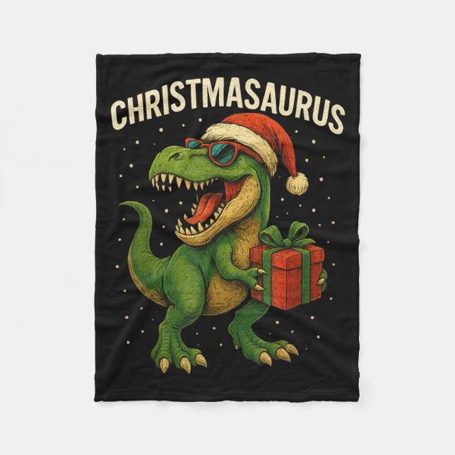 Boys Christmasaurus Christmas Dinosaur Dino Family Fleecefilt (Framsidan)