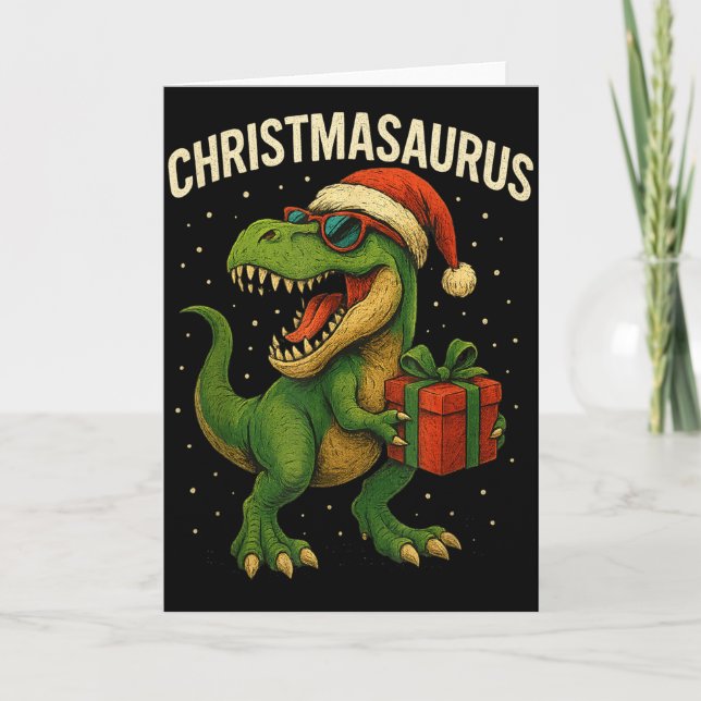 Boys Christmasaurus Christmas Dinosaur Dino Family Kort (Framsida)