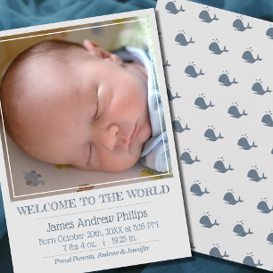 Boys Classic Square Photo Simple Birth Announcemen Meddelande