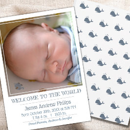 Boys Classic Square Photo Simple Birth Meddelande