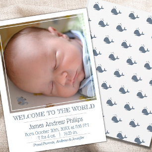 Boys Classic Square Photo Simple Birth Meddelande