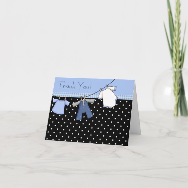 Boys Clothesline Baby Shower Tack du Cards Kort (Framsida)