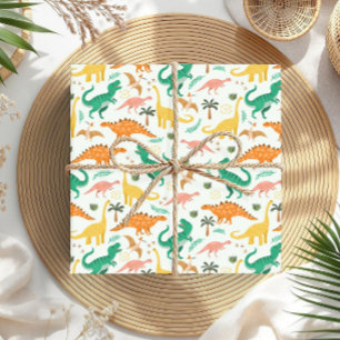 Boys Colorful Cute Dinosaur T-Rex Barns födelsedag Presentpapper