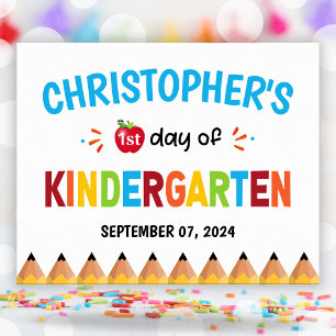 Boys Colorful First Day of School Kindergarten Poster