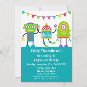 Boys Colorful Robot, robots Birthday Boys Inbjudningar