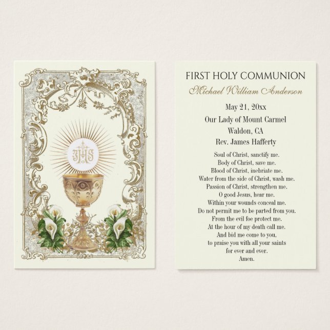 Boy's Communion Catholic Remembrance Holy Card Visitkort (Framsida & baksida)