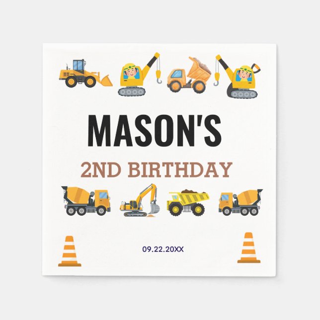 Boys Construction Birthday Party Theme Pappersservett (Framsidan)
