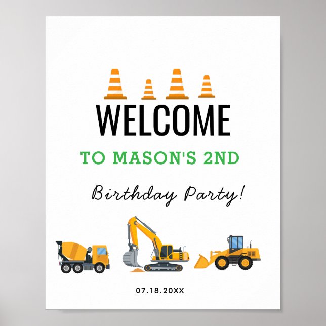 Boys Construction Birthday Party Theme Poster (Framsidan)