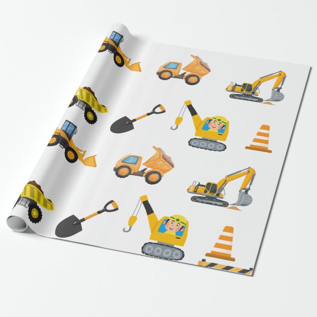 Boys Construction Birthday Party Theme Presentpapper (Utrullad)