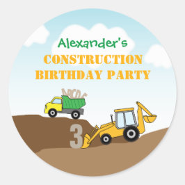 Boy's Construction Digger Dump TruckBirthday Party Runt Klistermärke