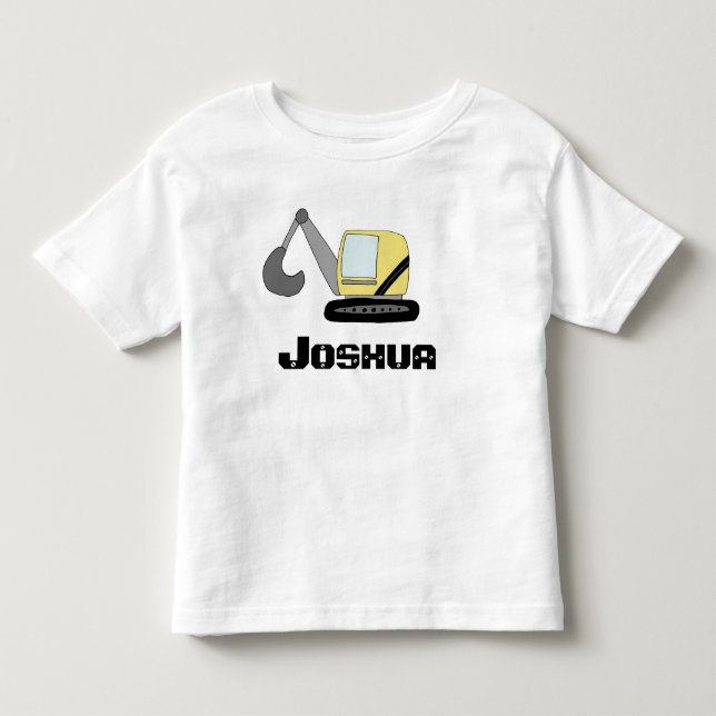 Boys Construction Digger Excavator Doodle och Namn T Shirt (Framsida)