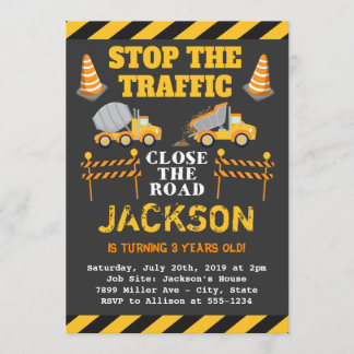 Boys Construction Födelsedagsfest inbjudan