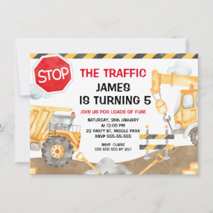 Boys Construction Stop Traffic Birthday Inbjudningar