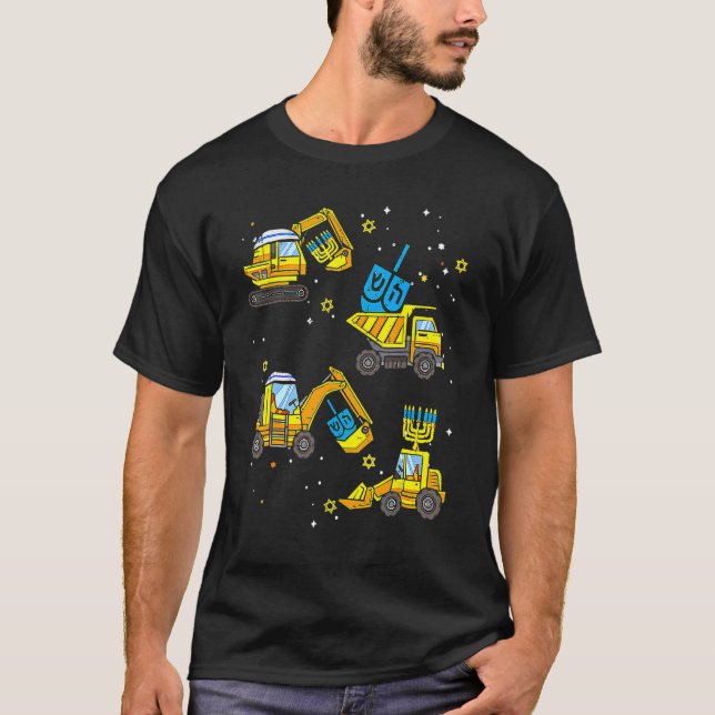 Boys Construction Vehicle Hanukkah Jewish Boys Kid T Shirt (Framsida)