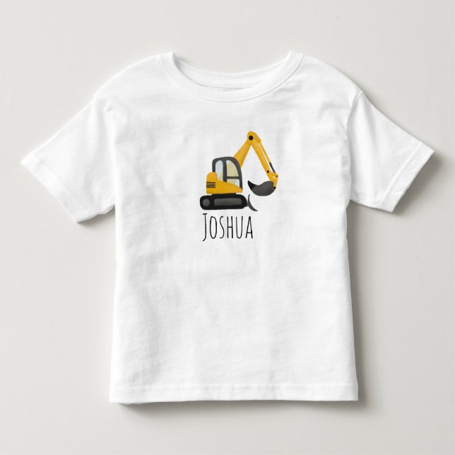 Boys Construction Zon Digger Excavator och Namn T Shirt (Framsida)