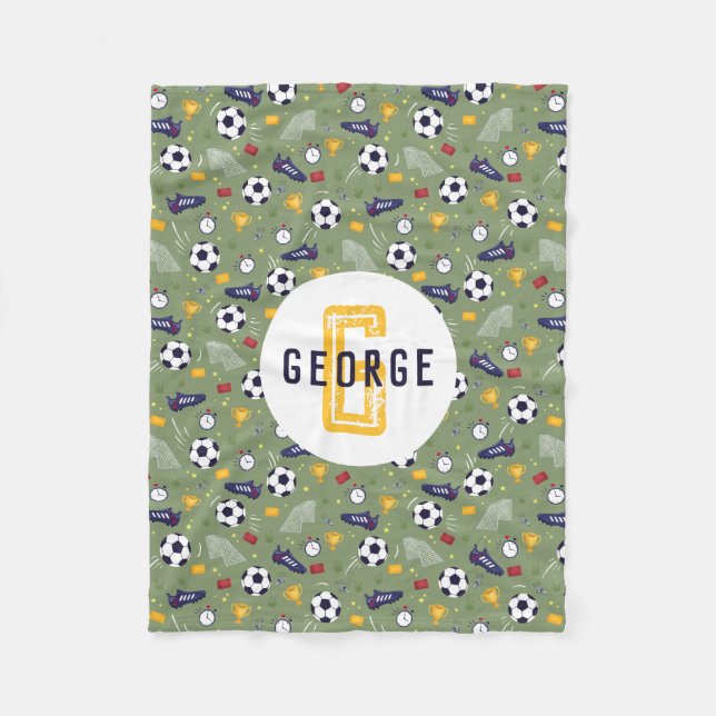 Boys Cool Blue Football Soccer Sports Kids Fleecefilt (Framsidan)