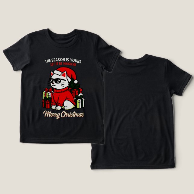 Boys' Cool Cat Christmas Cozy Holiday Gift T Shirt (Design fram och bak)