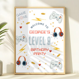 Boys Cool Gaming Kids Birthday Welcome Sign Poster