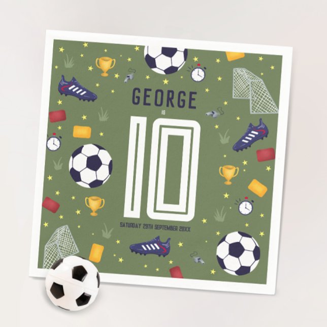 Boys Cool Green Sports Soccer Kids Birthday Pappersservett (Skapare uppladdad)