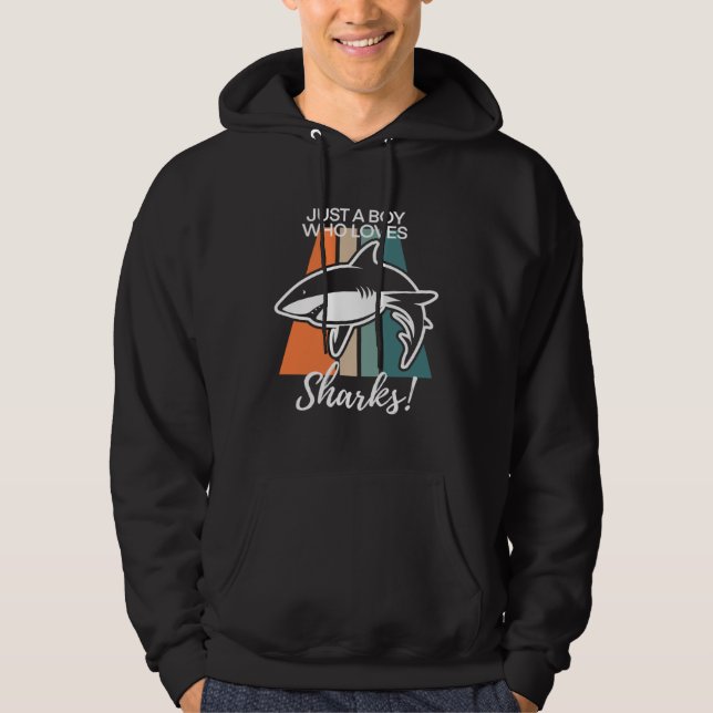 Boys Cool Just A Boy Who Loves Sharks Retro Shark Hoodie (Framsida)