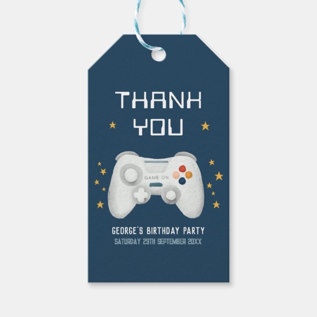 Boys Coola Blue Gaming Tack Barns födelsedag Presentetikett (Framsidan)