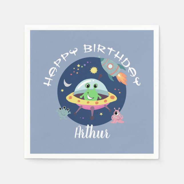 Boys Coola Blue Space Alien Galaxy Birthday Pappersservett (Framsidan)