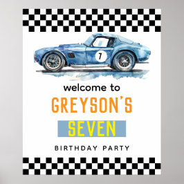 Boys Coola Blue Tävla Car Barns födelsedag Poster