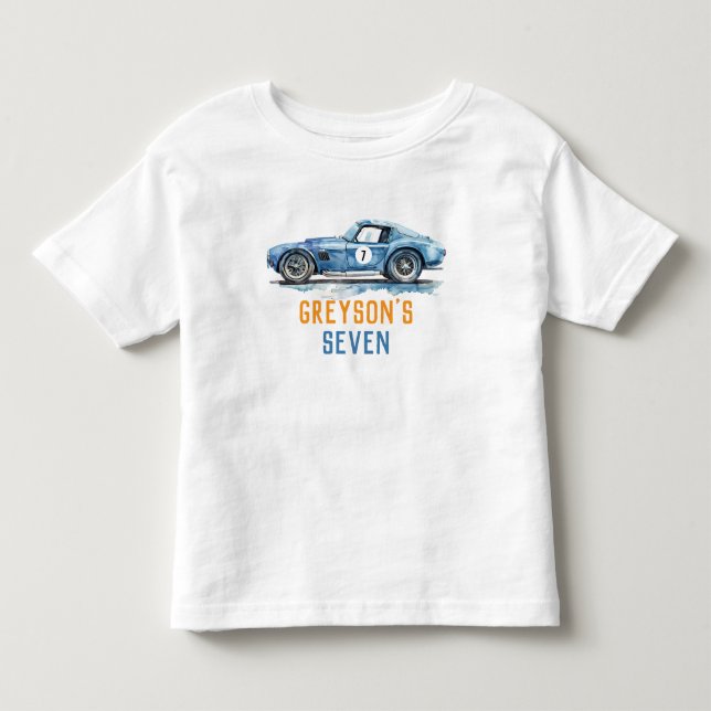 Boys Coola Blue Tävla Car Barns födelsedag T Shirt (Framsida)