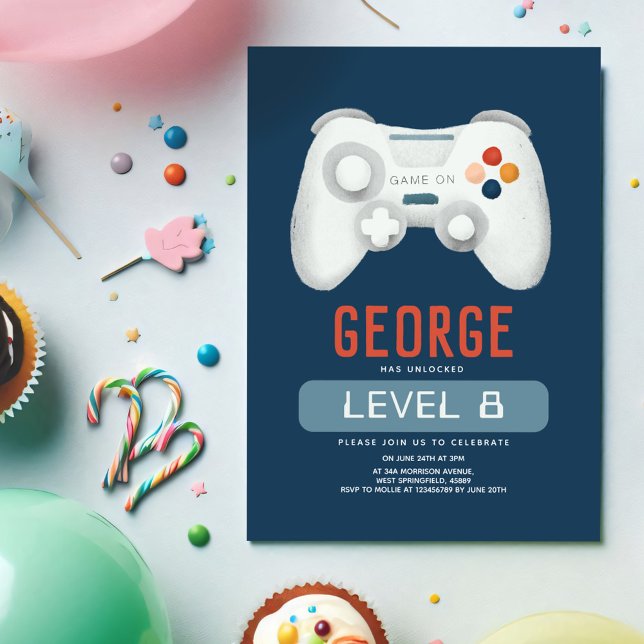 Boys Coola Blue Video Game Barns födelsedag Inbjudningar (Skapare uppladdad)