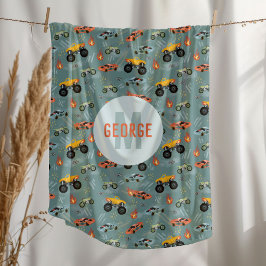 Boys Coola Hett Tävla Car Mönster Monogram Kids Fleecefilt