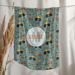 Boys Coola Hett Tävla Car Mönster Monogram Kids Fleecefilt