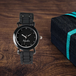 Boys Coola Modern Black Snyggt Anpassade namnsökar Armbandsur