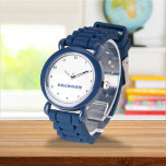 Boys Coola Modern Blue Snyggt Anpassade namnsökare Armbandsur<br><div class="desc">Gör varje ögonblick speciell med vår Anpassningsbar Kids Namn Watch! Denna personlig är en perfekt för barn i alla åldrar, och deras namn är djärvt tryckt på ansikte i klockan. Den här klockan är tillgänglig i pulserande färg- och roligt-design och gör att man lär sig tid både snyggt och spännande....</div>