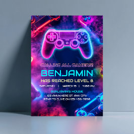 Boys Coola Neon Gaming Controller Birthday Inbjudningar