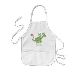 Boys Coola och Magic Grönt Dragon med Namn Barnförkläde