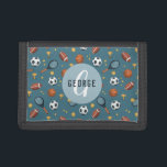 Boys Coola Sports Monogram Kids<br><div class="desc">Den här coolan och den moderna barn monogramdesignen av plånböcker har en sportillustration mönster,  med fotboll,  fotboll,  basket,  tennisracket och troféer,  och kan vara personlig med din pojkes namn och börja med sporttypografi. Perfektens monogrammade gåva till vilken sport som helst älskare!</div>