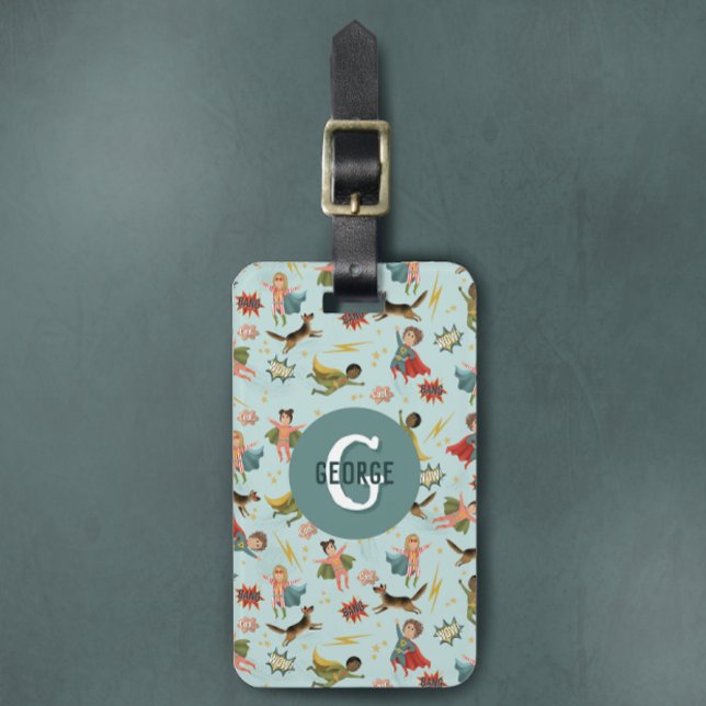 Boys Coola Superhjälte Monogram och Namn Kids Bagagebricka (Skapare uppladdad)