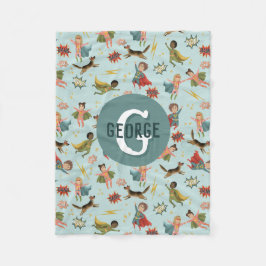 Boys Coola Superhjälte Mönster Monogram Namn Kids Fleecefilt