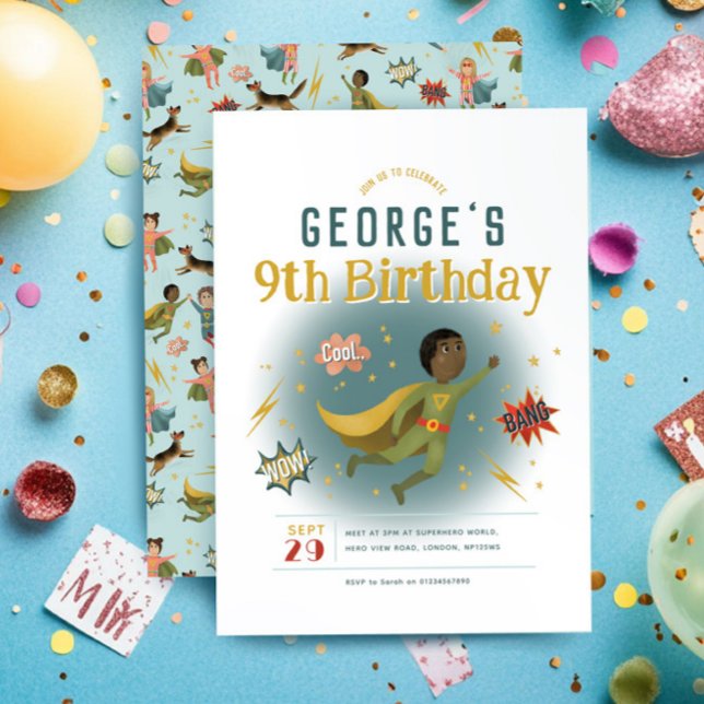 Boys Coola Superhjälte Tecknad Bok Barns födelseda Inbjudningar (Skapare uppladdad)